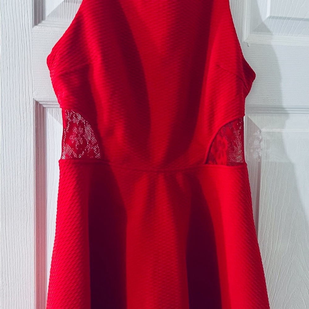 Red Halter Fit and Flare Cocktail Dress